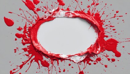 Oval frame of red paint splatter on gray background
