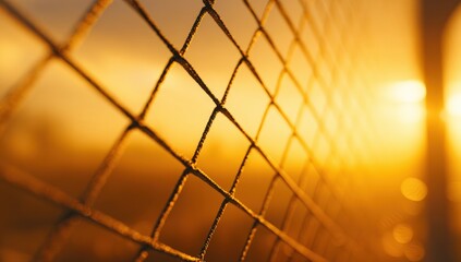 Golden sunset through a chainlink fence