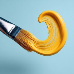 A paintbrush with a vibrant yellow stroke