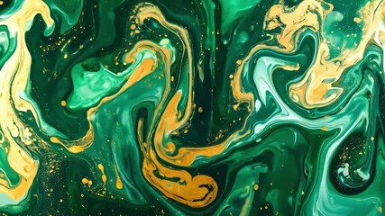 Emerald green and gold fluid art abstract background - Powered by Adobe