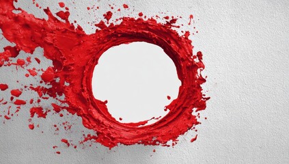 Abstract red paint circle on light gray background
