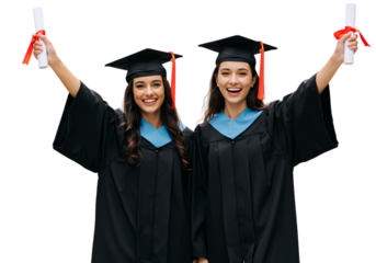 Two Female Graduates Holding Diplomas