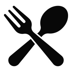  Simple black silhouette of crossed fork and spoon icons on a white background