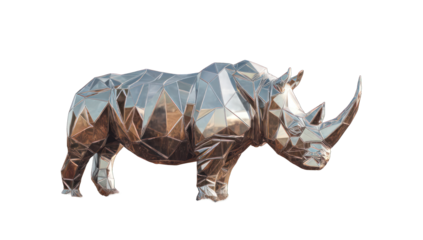 Metallic rhino sculpture, polygonal design