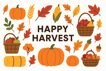 Harvest Festival Flat Vector Illustration with Seasonal Elements