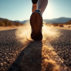 A Runner's Journey on a Dusty Desert Road, start running