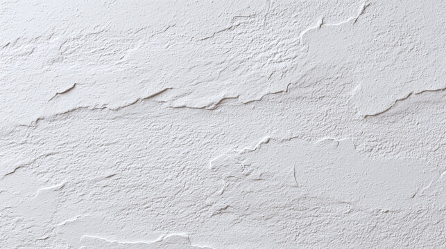 White stucco wall with handcrafted plaster texture showing rough and smooth areas, creating artistic and tactile surface with natural light shadows enhancing detail