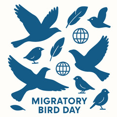 World Migratory Bird Day Flat Vector Illustration with Bird Elements