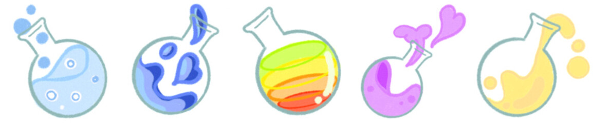 Colorful Round Bottom Flask with Science Experiment Liquid Illustration