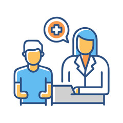 Doctor and patient consulting flat line color art