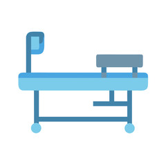 Blue hospital bed on wheels graphic flat design