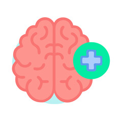 Brain icon with plus symbol; positive mental health concept