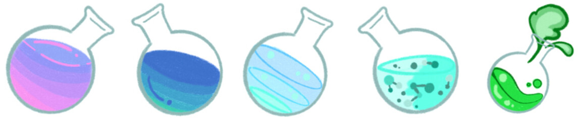 Colorful Round Bottom Flask with Science Experiment Liquid Illustration