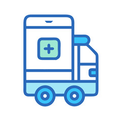 Cartoon ambulance truck icon, healthcare, medical, in flat design