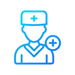 Stylized doctor icon with add symbol on black background