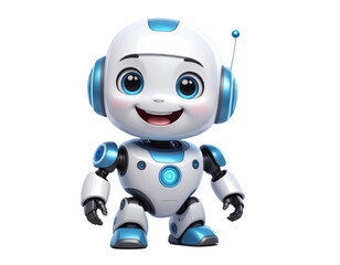 Obraz premium 3D illustration of a cheerful robot mascot with blue accents and a smiling face, repr