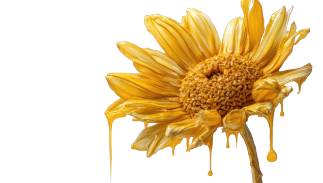 Golden sunflower dripping paint