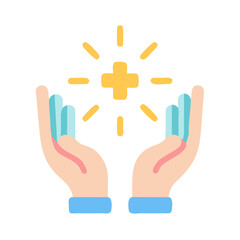 Obraz premium Hands holding glowing cross symbol on black background illustration