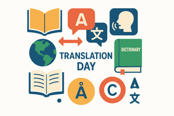 International Translation Day Flat Vector Illustration with Language Elements