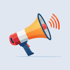 Naklejka premium A vibrant orange and red megaphone broadcasting a message, sound waves emanating outwards.
