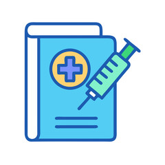 Medical book and syringe illustration, healthcare information concept