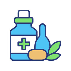 Medical supplies still life with pill and herbs vector