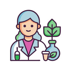 Female scientist with plants and lab equipment illustration art