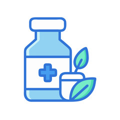 Herbal medicine bottle with leaves on black background illustration