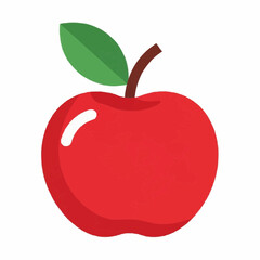Red Apple Illustration with Green Leaf and Stem Isolated on White Background