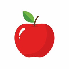 Red Apple Fruit with Green Leaf and Stem Isolated on White Background