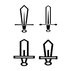  Four stylized black and white icons representing different sword designs