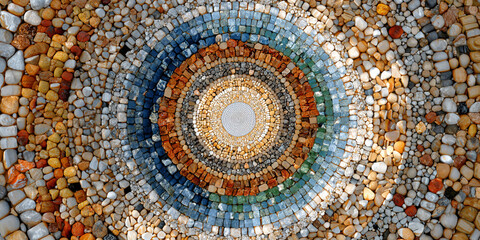 Abstract stone mandala pattern with radial design and earthy tones - AI generated