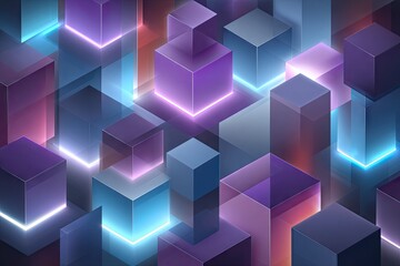 A vibrant display of interlocking cubes, illuminated by glowing neon lines, showcasing a dynamic and modern design aesthetic.