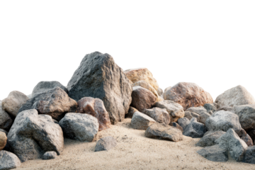 A collection of rocks on a sandy surface