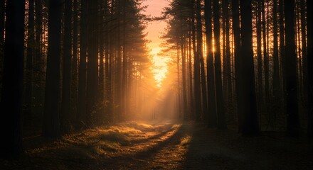 Fototapeta premium Forest Path with Sunlight