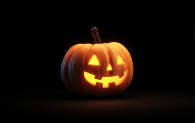 Halloween jack-o-lantern pumpkin with glowing face on dark background