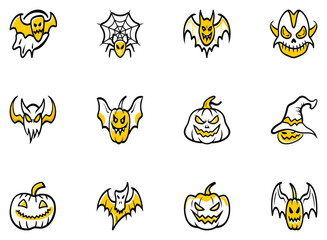Halloween Pumpkin and Bat Icon Set – Spooky Vector Design Pack

