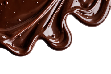 Melted chocolate drips and swirls on a white background