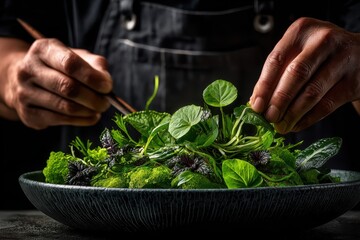 Chef Prepares Fresh Salad: Gourmet Food, Healthy Eating, Vegan