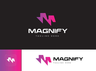Fototapeta premium Letter M Magnify Minimal Futuristic Logo Tech Modern Brand Identity