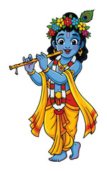Cute little lord Krishna playing the flute cartoon