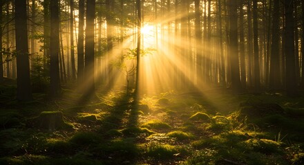 Naklejka premium Mystic Forest Sunbeams