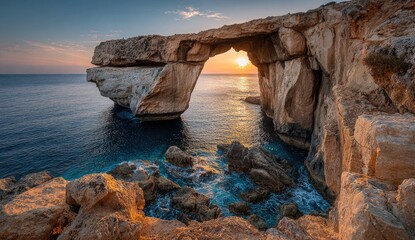 Obraz premium Dramatic natural arch over ocean at sunrise