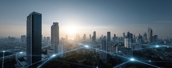 Connected Cityscape: Modern Skyline, Network, Technology