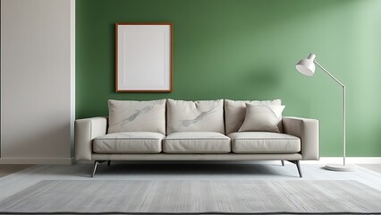 Contemporary living space with a green accent wall, modern furniture, and uncluttered aesthetic.