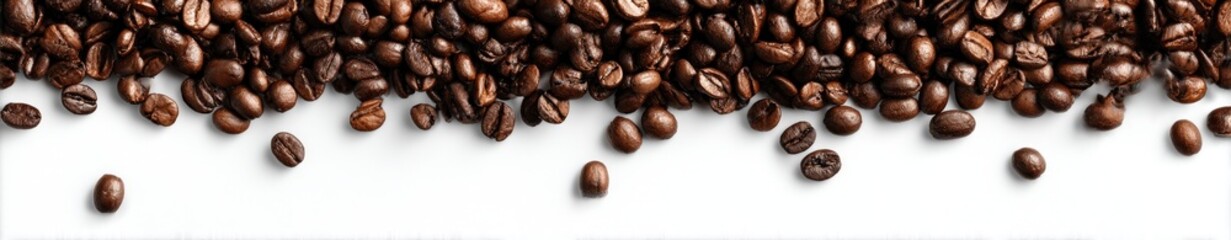 Fototapeta premium Coffee beans scattered on a white surface (2)
