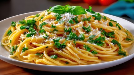 Delicious Spaghetti Aglio e Olio with Basil & Parmesan