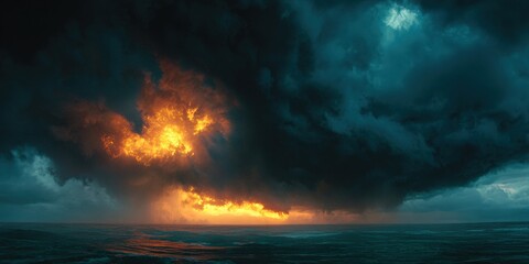 Fototapeta premium Dramatic sunset over stormy sea