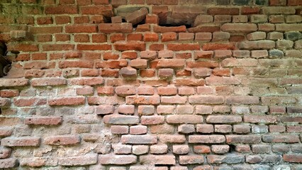 Aged Red Brickwork with Visible Mortar: Grunge Wall Texture for Industrial and Retro Style Visuals