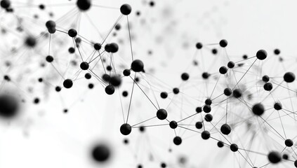 Abstract network of interconnected dark spheres on a light background.  Intricate molecular or connection design